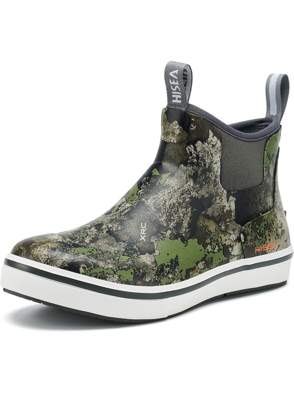 Men's Green Camo Ankle Deck Waterproof Rubber Neoprene Fishing Rain Boots - Picture 1 of 6